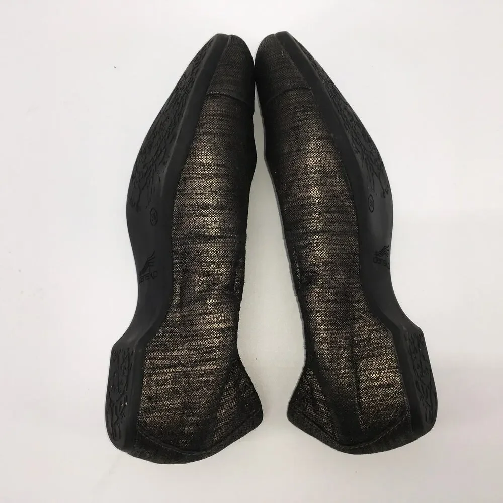 Dansko Lisanne Ballet Flat Pewter Leather Womens 38 7.5-8 Metallic Gold Black
